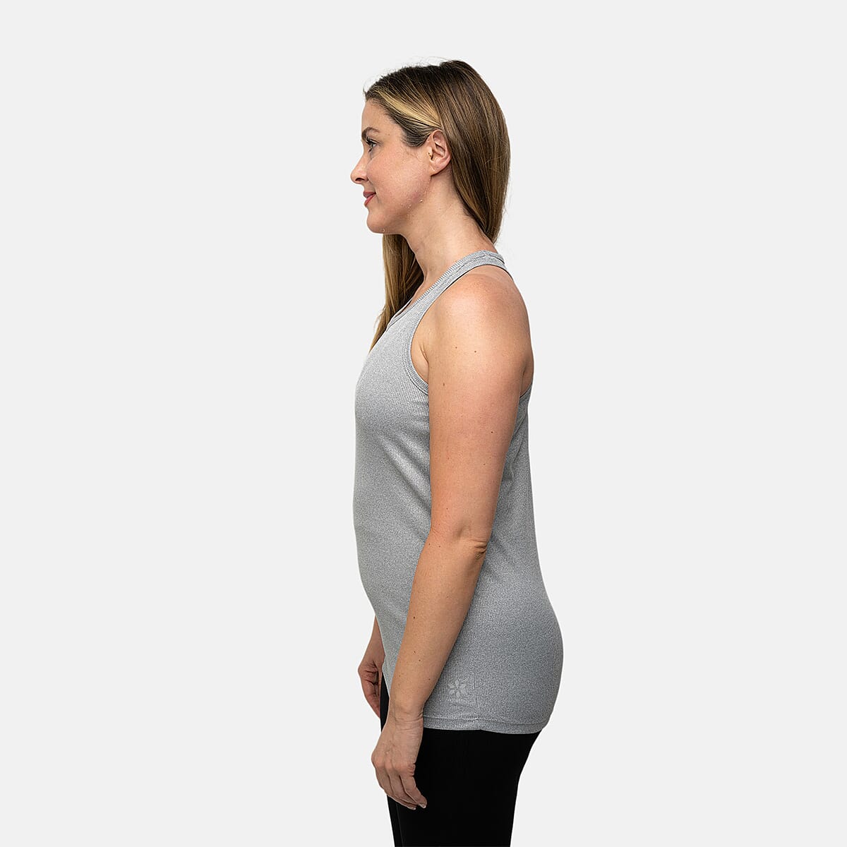 Closeout Nine West Jet Black and Heather Grey Ribbed Tank- Pack of 2 - M image number 2