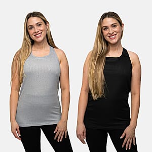 Closeout Nine West Jet Black and Heather Grey Ribbed Tank- Pack of 2 - S