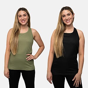 Closeout Nine West Jet Black and Sage Ribbed Tank- Pack of 2 - S