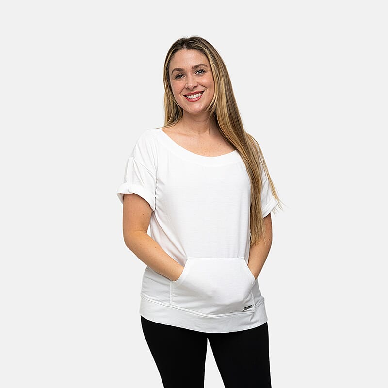 Closeout Nine West White Off Shoulder Sweatshirt With Kangaroo Pocket - M