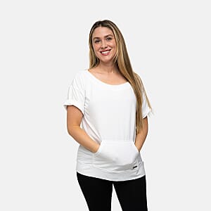 Closeout Nine West White Off Shoulder Sweatshirt With Kangaroo Pocket - S