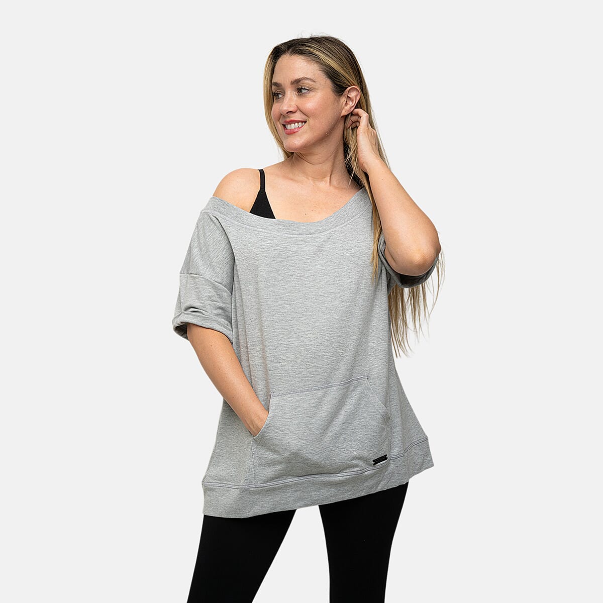 Closeout Nine West Gray Off Shoulder Sweatshirt With Kangaroo Pocket - L
