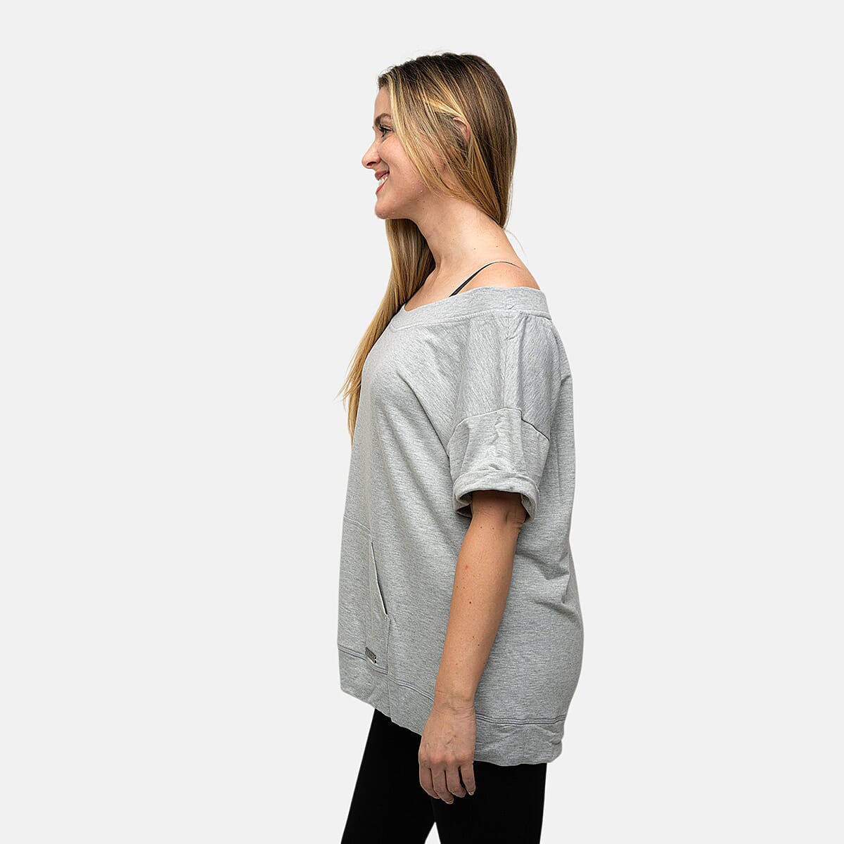Closeout Nine West Gray Off Shoulder Sweatshirt With Kangaroo Pocket - L