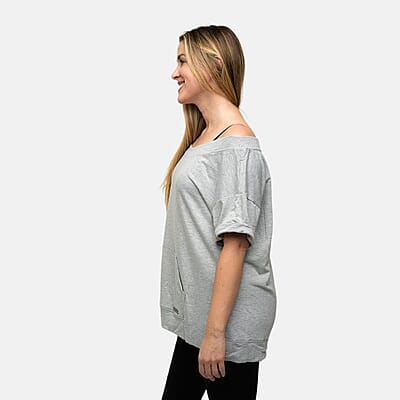 Closeout Nine West Gray Off Shoulder Sweatshirt With Kangaroo Pocket - L