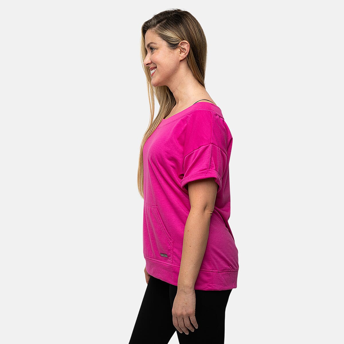 Closeout Nine West Pink Off Shoulder Sweatshirt With Kangaroo Pocket - L image number 2