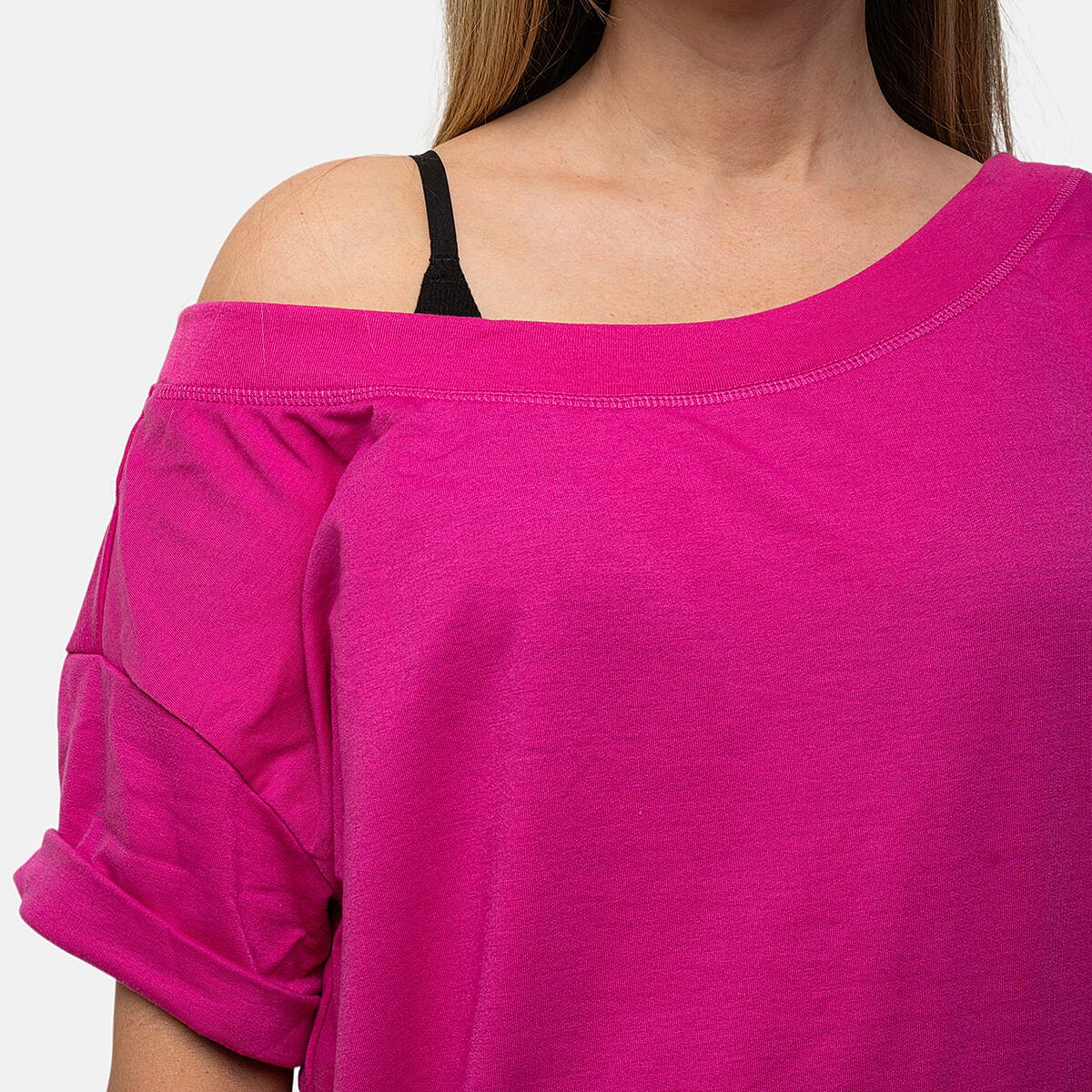 Closeout Nine West Pink Off Shoulder Sweatshirt With Kangaroo Pocket - L image number 3