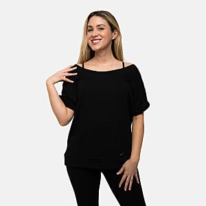 Closeout Nine West Black Off Shoulder Sweatshirt With Kangaroo Pocket - M