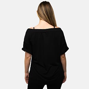 Closeout Nine West Black Off Shoulder Sweatshirt With Kangaroo Pocket - M
