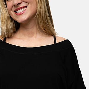 Closeout Nine West Black Off Shoulder Sweatshirt With Kangaroo Pocket - S