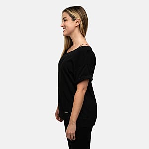 Closeout Nine West Black Off Shoulder Sweatshirt With Kangaroo Pocket - XL