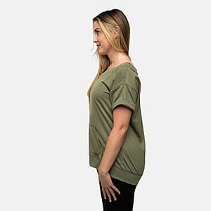 Closeout Nine West Olive Off Shoulder Sweatshirt With Kangaroo Pocket - L