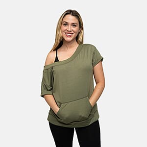 Closeout Nine West Olive Off Shoulder Sweatshirt With Kangaroo Pocket - M