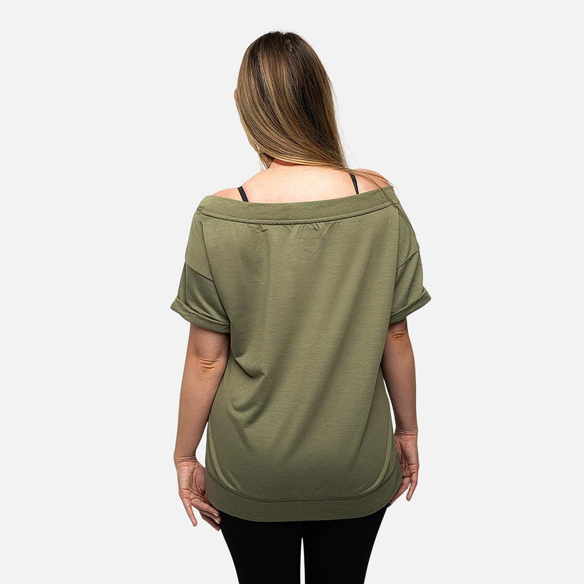 Closeout Nine West Olive Off Shoulder Sweatshirt With Kangaroo Pocket - M image number 1