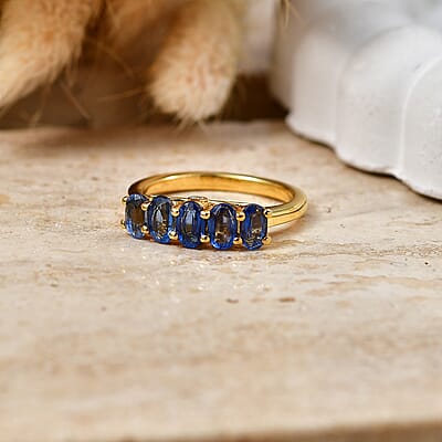 EverTrue Kashmir Kyanite and Lab Grown Diamond G-H SI 1.75 ctw Endless Elegance 5 Stone Ring in Platinum Bond (Size 10.0)