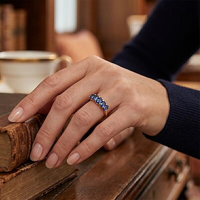 EverTrue Kashmir Kyanite and Lab Grown Diamond G-H SI 1.75 ctw Endless Elegance 5 Stone Ring in Platinum Bond (Size 10.0)
