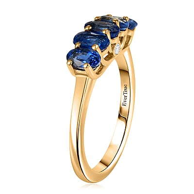EverTrue Kashmir Kyanite and Lab Grown Diamond G-H SI 1.75 ctw Endless Elegance 5 Stone Ring in Platinum Bond (Size 10.0)