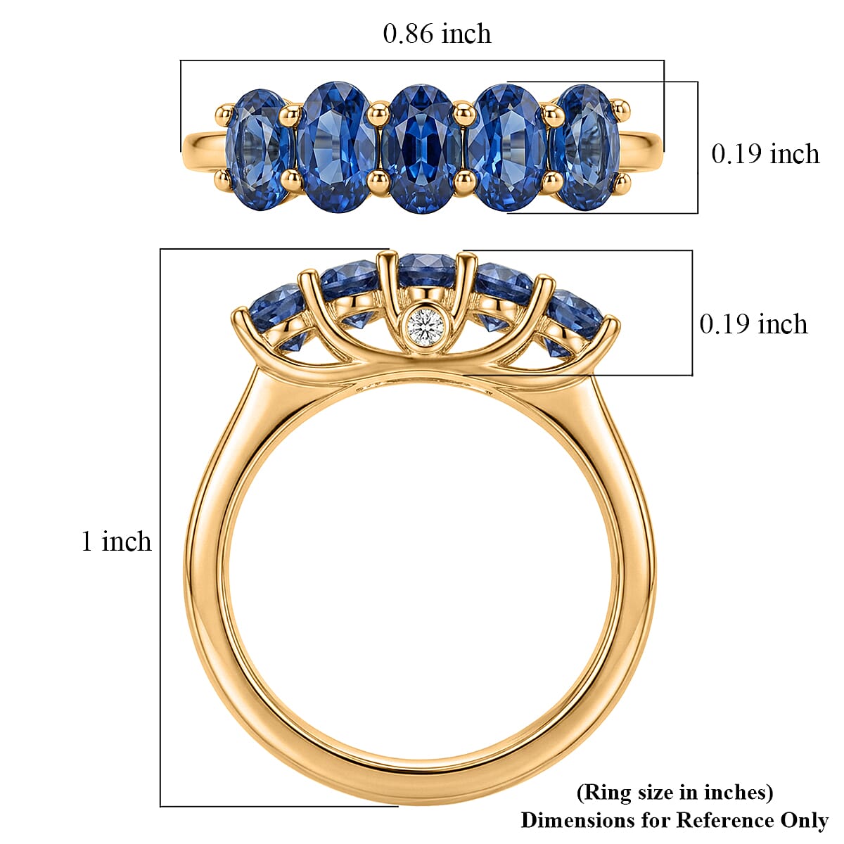 EverTrue Kashmir Kyanite and Lab Grown Diamond G-H SI 1.75 ctw Endless Elegance 5 Stone Ring in Platinum Bond (Size 5.0)