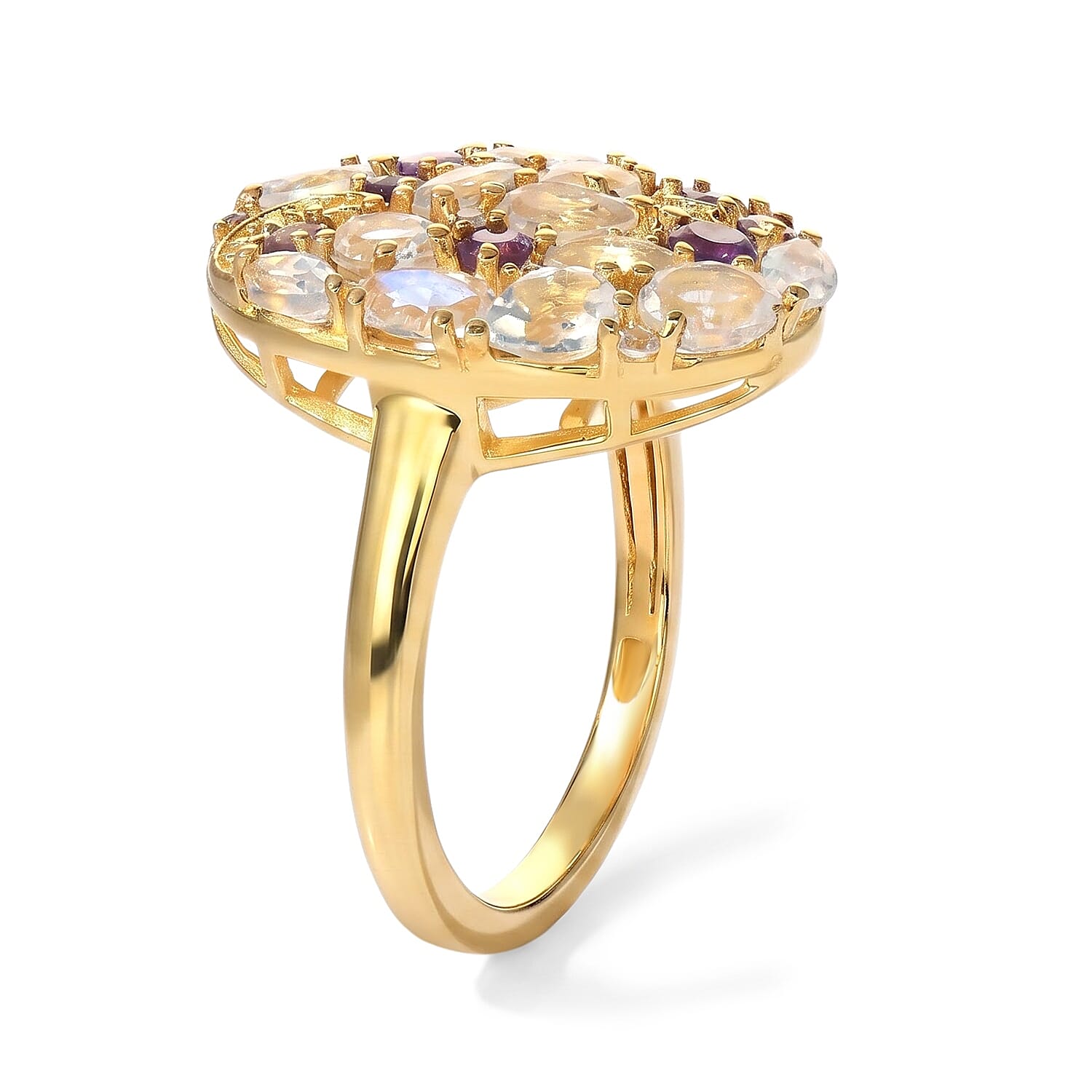 EverTrue Premium Rainbow Moonstone and Multi Gemstone 2.20 ctw Ring in 18K YG Plated (Size 5.0)