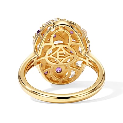 EverTrue Premium Rainbow Moonstone and Multi Gemstone 2.20 ctw Ring in 18K YG Plated (Size 5.0)