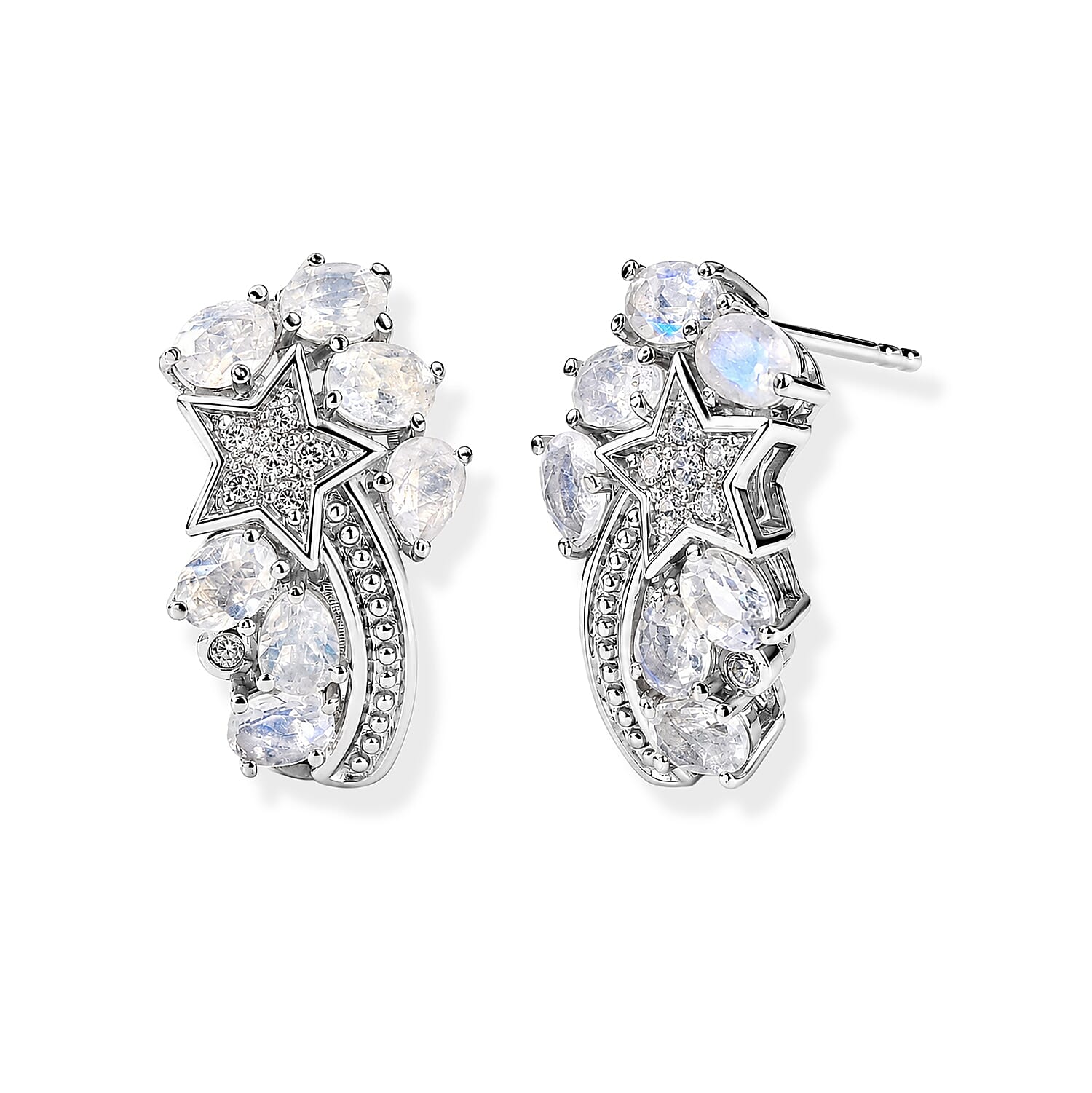 EverTrue Rainbow Moonstone and White Zircon 2.35 ctw Earrings in Platinum Bond