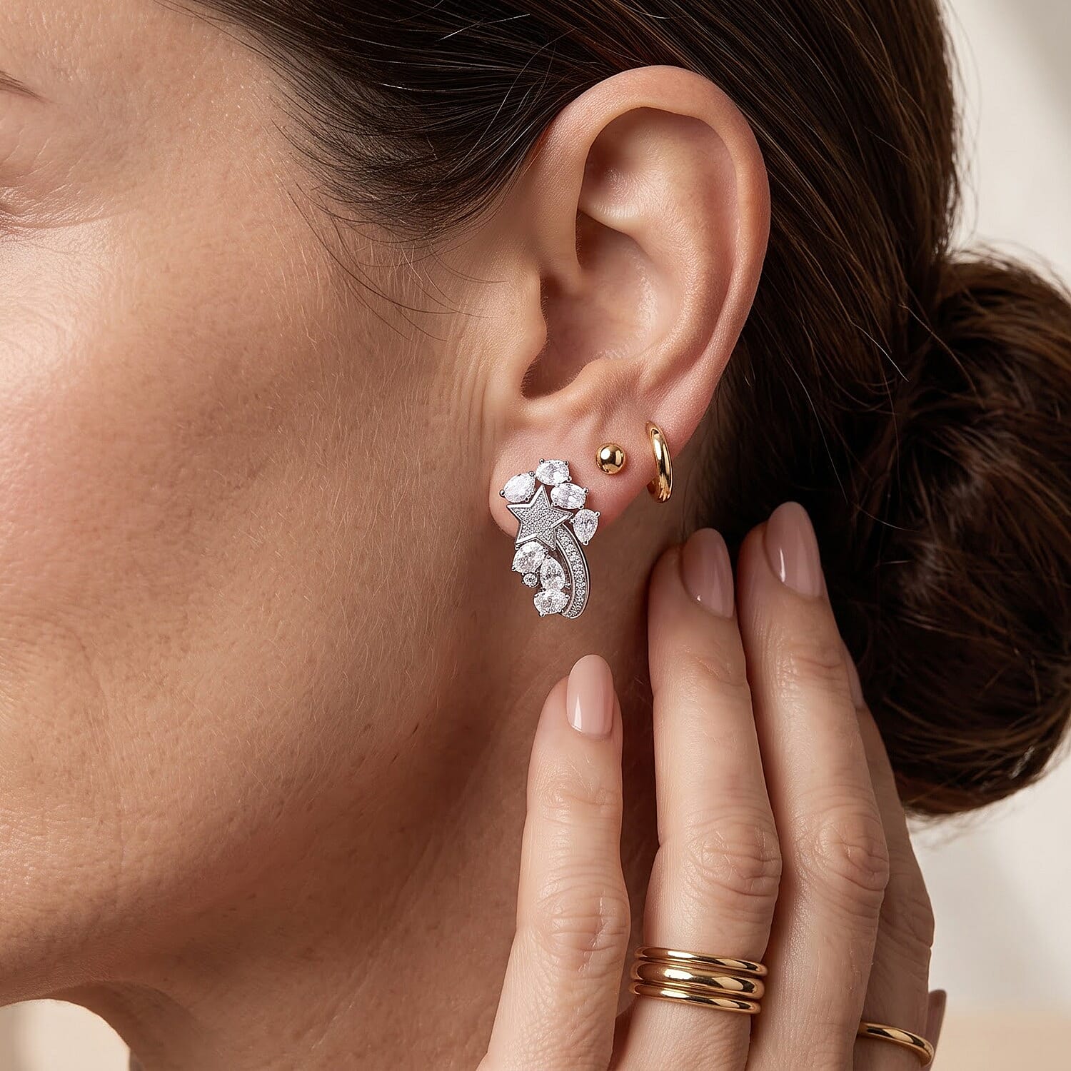 EverTrue Rainbow Moonstone and White Zircon 2.35 ctw Earrings in Platinum Bond