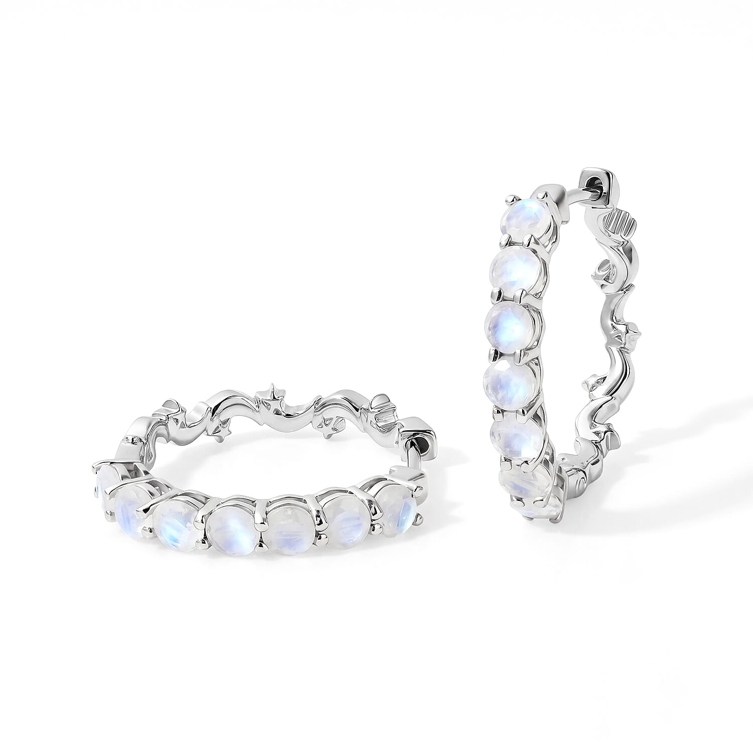 EverTrue Rainbow Moonstone 3.70 ctw Hoop Earrings in Platinum Bond