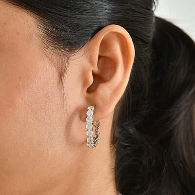 EverTrue Rainbow Moonstone 3.70 ctw Hoop Earrings in Platinum Bond