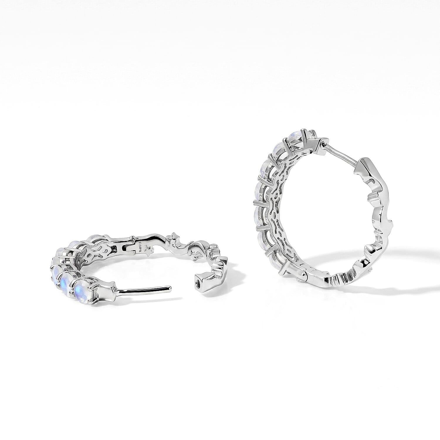 EverTrue Rainbow Moonstone 3.70 ctw Hoop Earrings in Platinum Bond