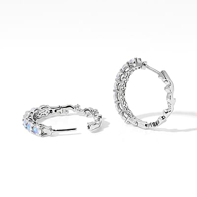 EverTrue Rainbow Moonstone 3.70 ctw Hoop Earrings in Platinum Bond