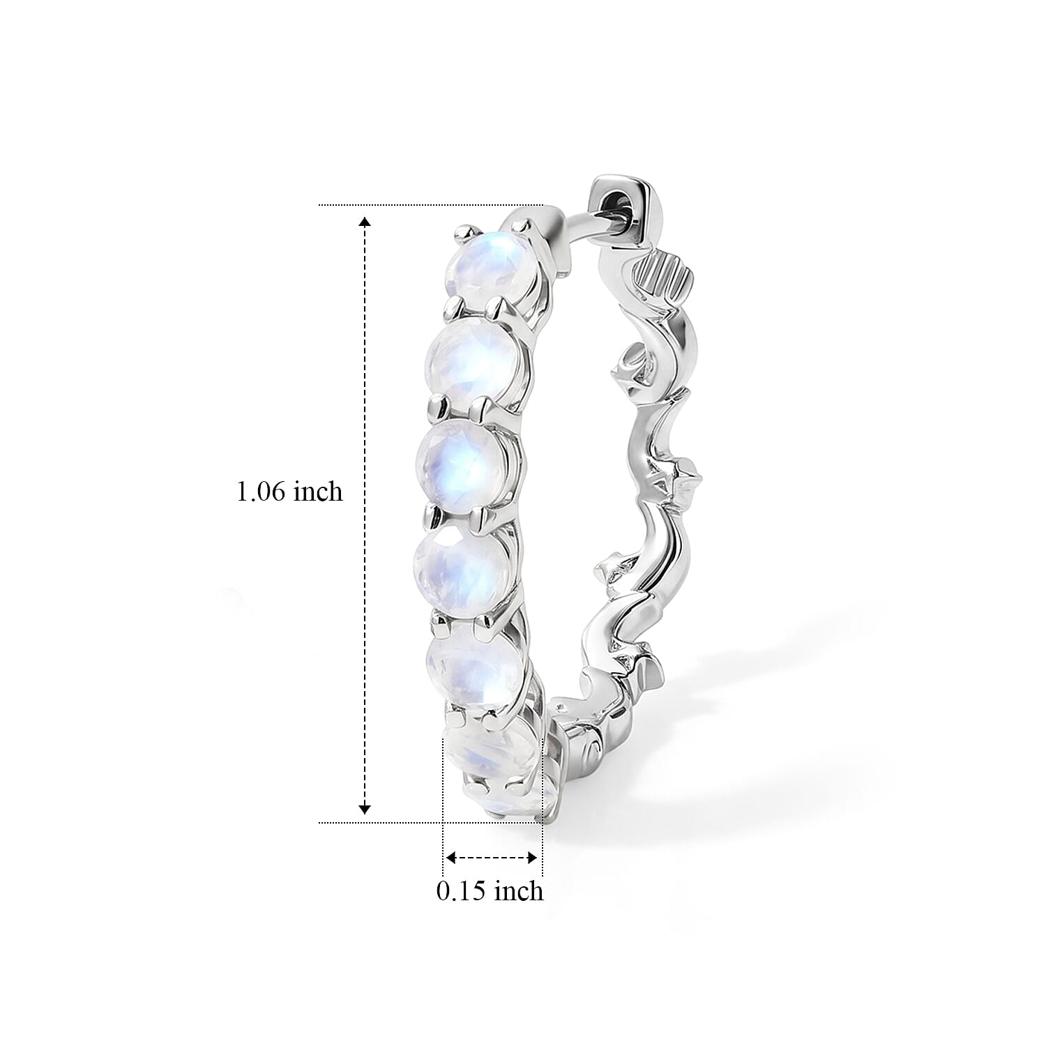 EverTrue Rainbow Moonstone 3.70 ctw Hoop Earrings in Platinum Bond
