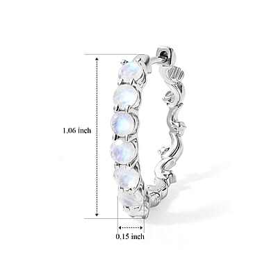 EverTrue Rainbow Moonstone 3.70 ctw Hoop Earrings in Platinum Bond