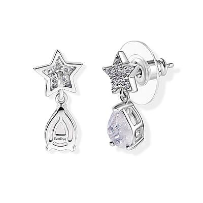 EverTrue Rainbow Moonstone and White Zircon 2.40 ctw Dangling Earrings in Platinum Bond