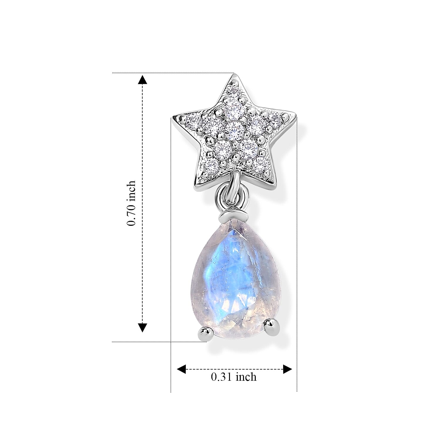 EverTrue Rainbow Moonstone and White Zircon 2.40 ctw Dangling Earrings in Platinum Bond