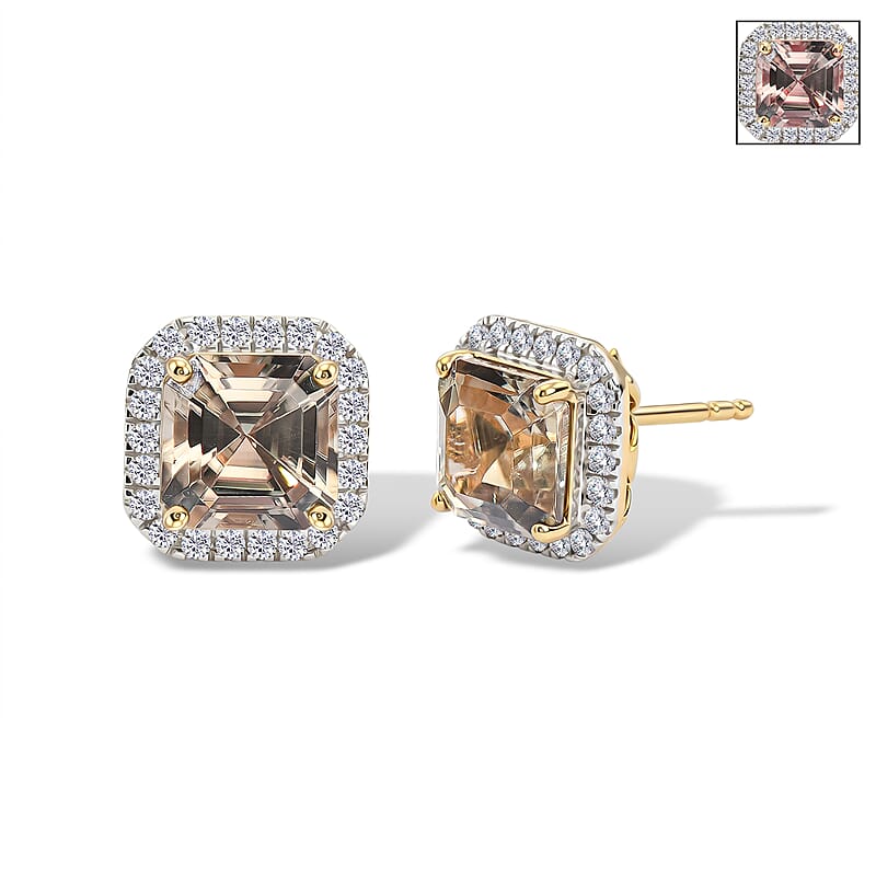 Certified & Appraised Luxoro Asscher Cut AAA Turkizite and Diamond I2 4.40 ctw Earrings in 10K Yellow Gold