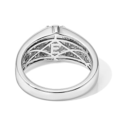 EverTrue Rainbow Moonstone and White Zircon 1.50 ctw Eclipse Men's Ring in Platinum Bond (Size 9.0)