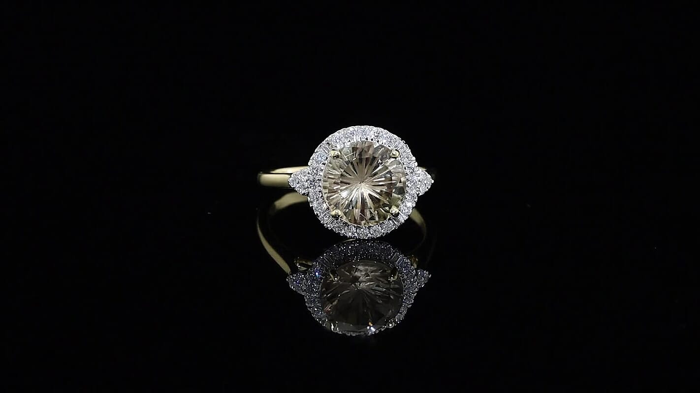 Certified & Appraised Luxoro 10K Yellow Gold AAA Hanabi Cut Turkizite, Diamond (I2) (0.27 cts) Ring (Size 10.0) 3.40 ctw