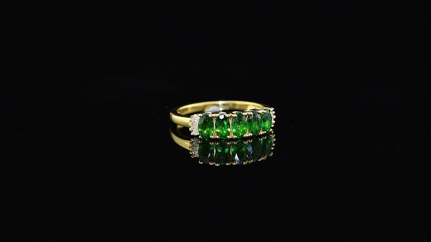 EverTrue Chrome Diopside, Diamond Harmony of Five Ring in 18K YG Plated (Size 7.0) 1.30 ctw 8622327