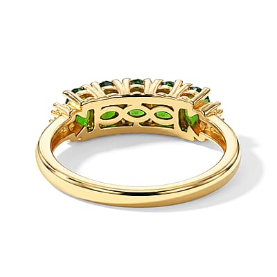 EverTrue Chrome Diopside and Diamond 1.30 ctw Harmony of Five Ring in 18K YG Plated (Size 5.0)