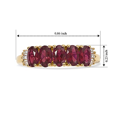 EverTrue African Ruby (FF) and Diamond 1.80 ctw Harmony of Five Ring in 18K YG Plated (Size 5.0)