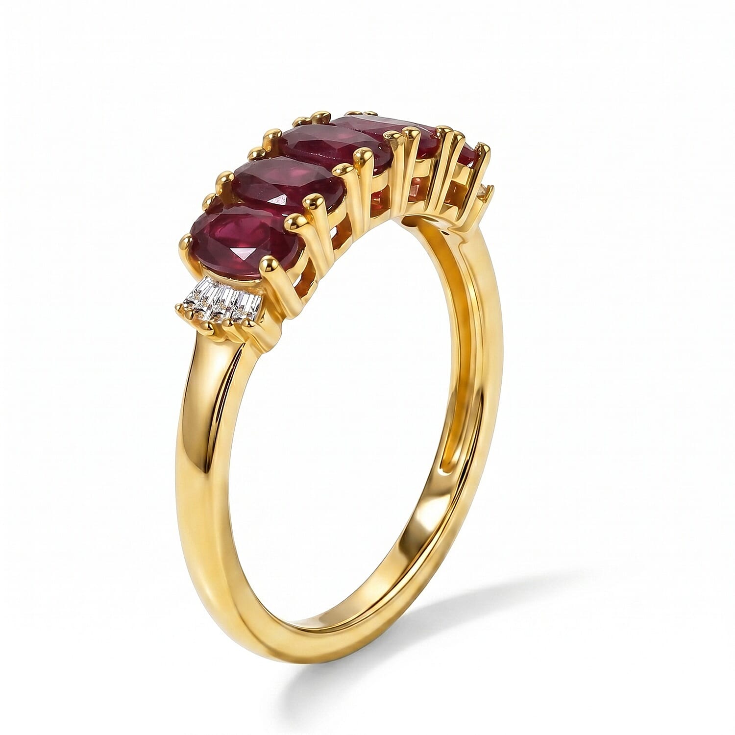 EverTrue African Ruby (FF) and Diamond 1.80 ctw Harmony of Five Ring in 18K YG Plated (Size 6.0)