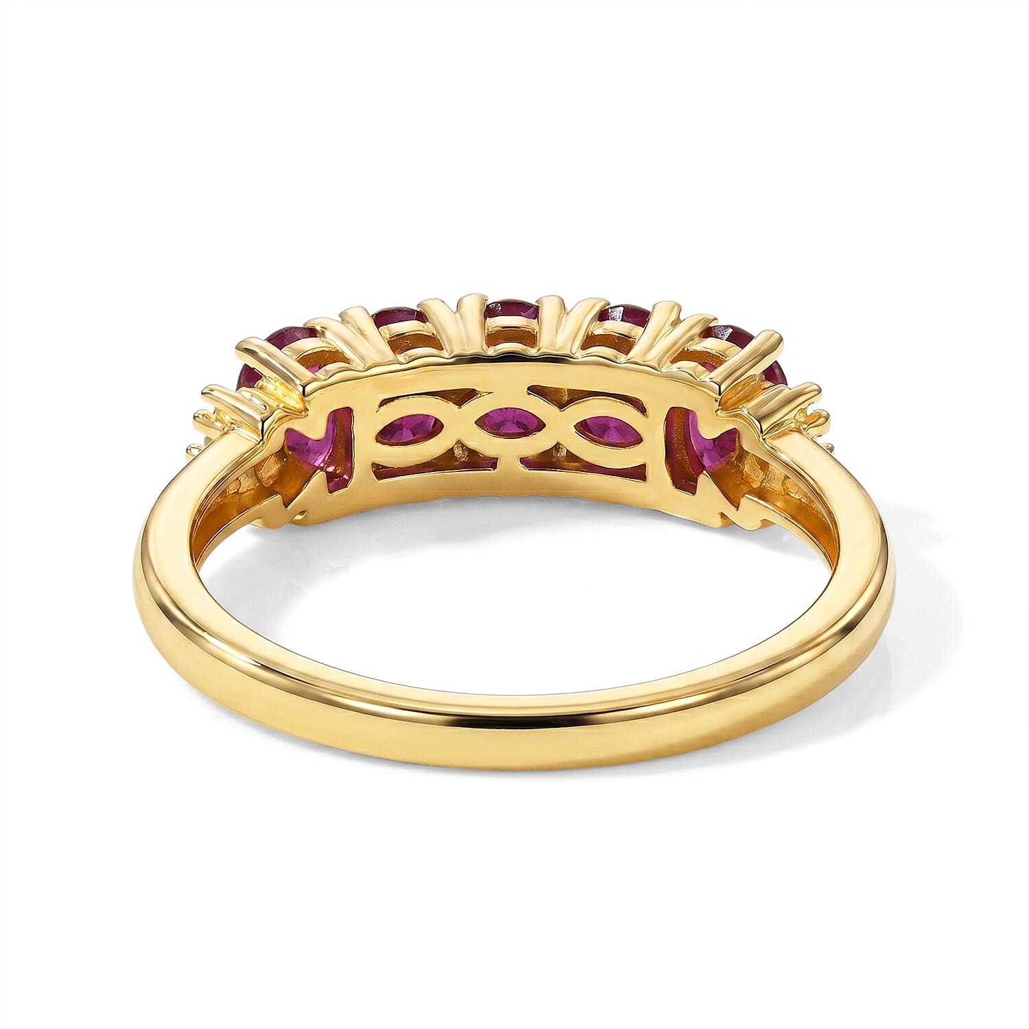 EverTrue African Ruby (FF) and Diamond 1.80 ctw Harmony of Five Ring in 18K YG Plated (Size 6.0)