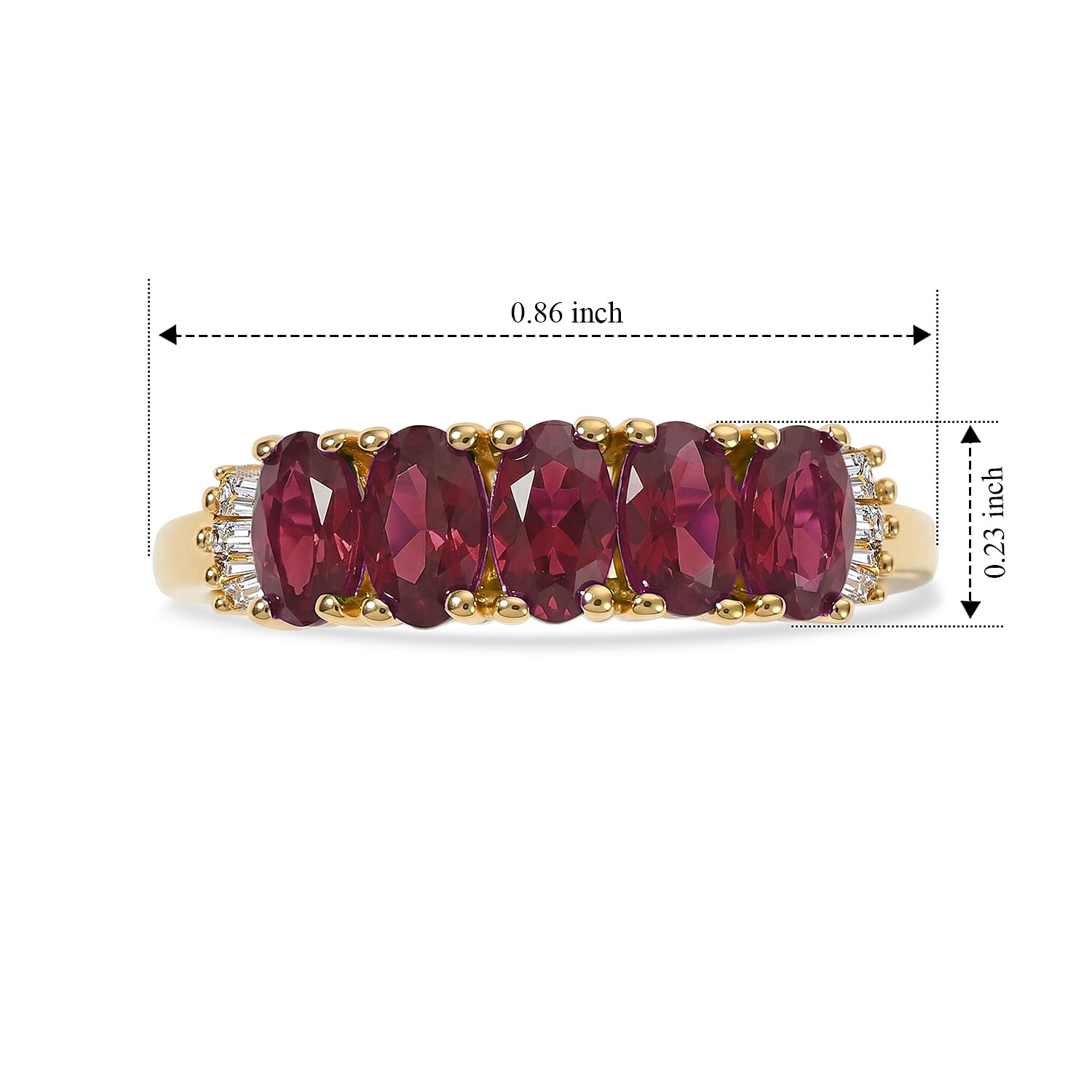 EverTrue African Ruby (FF) and Diamond 1.80 ctw Harmony of Five Ring in 18K YG Plated (Size 6.0)
