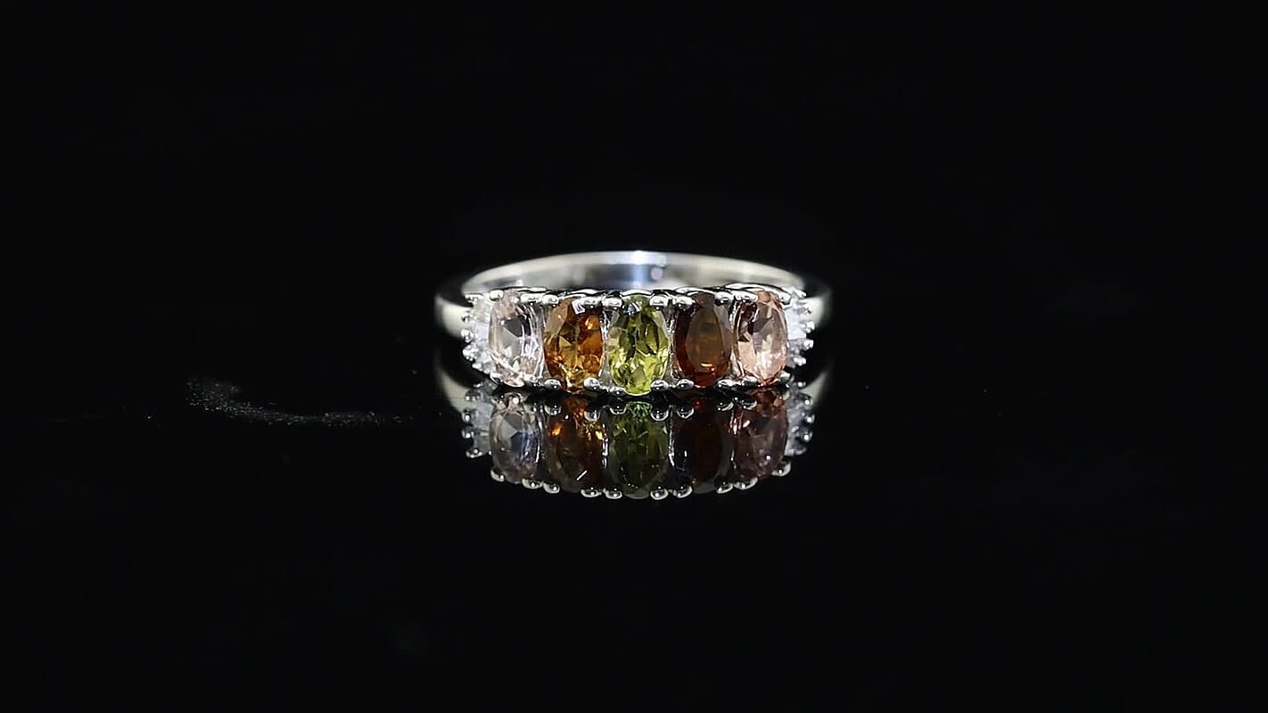 EverTrue Chrome Diopside, Diamond Harmony of Five Ring in 18K YG Plated (Size 7.0) 1.30 ctw 8622327