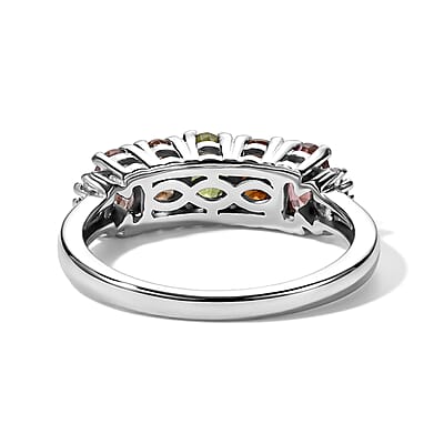 EverTrue Multi-Tourmaline and Diamond 1.20 ctw Harmony of Five Ring in Platinum Bond (Size 7.0)