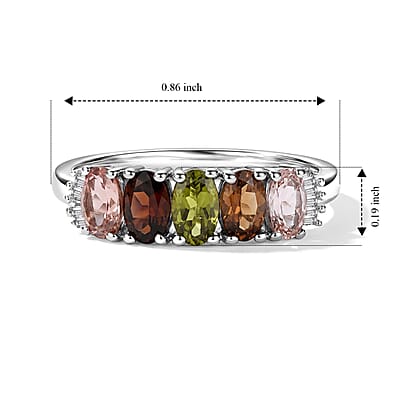 EverTrue Multi-Tourmaline and Diamond 1.20 ctw Harmony of Five Ring in Platinum Bond (Size 7.0)