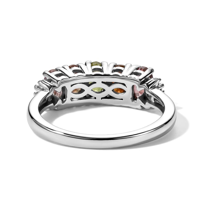 EverTrue Multi-Tourmaline and Diamond 1.20 ctw Harmony of Five Ring in Platinum Bond (Size 8.0)