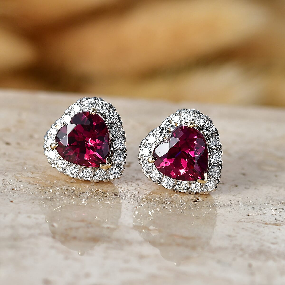 Certified & Appraised AAA Usambara Color Change Garnet and Luxuriant Lab Grown Diamond G-H SI 3.81 ctw Earrings in 10K Yellow Gold image number 1