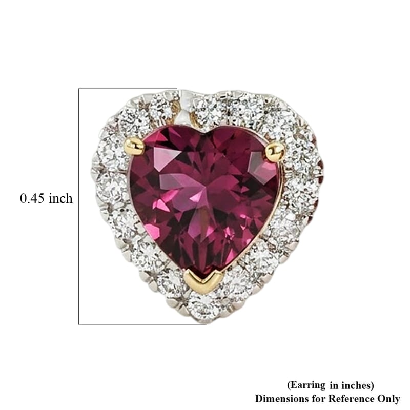 Certified and Appraised AAA Usambara Color Change Garnet and Luxuriant Lab Grown Diamond G-H SI 3.81 ctw Heart Earrings in 10K Yellow Gold