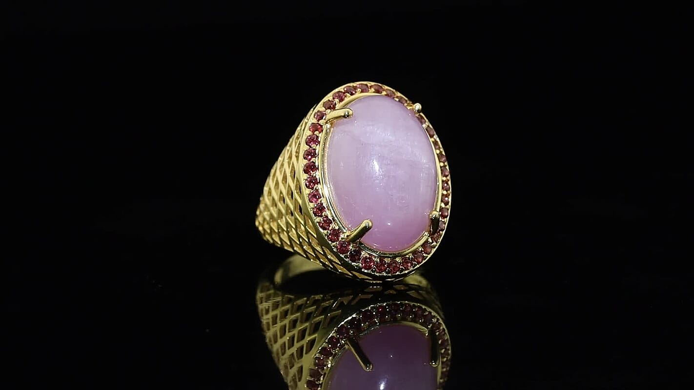 EverTrue Kunzite and Orissa Rose Garnet 15.75 ctw Ring in 18K YG Plated (Size 7.0)