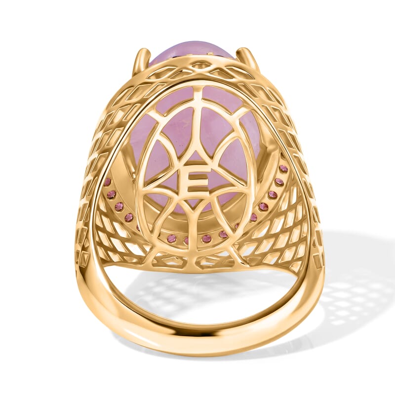 EverTrue Kunzite and Orissa Rose Garnet 15.75 ctw Royal Halo Ring in 18K YG Plated (Size 6.0)
